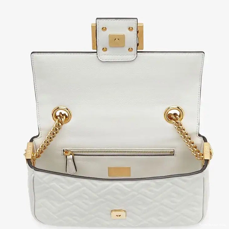Affordable FF In Chain Baguette Motif Midi Nappa Leather Bag White Fendi 0702